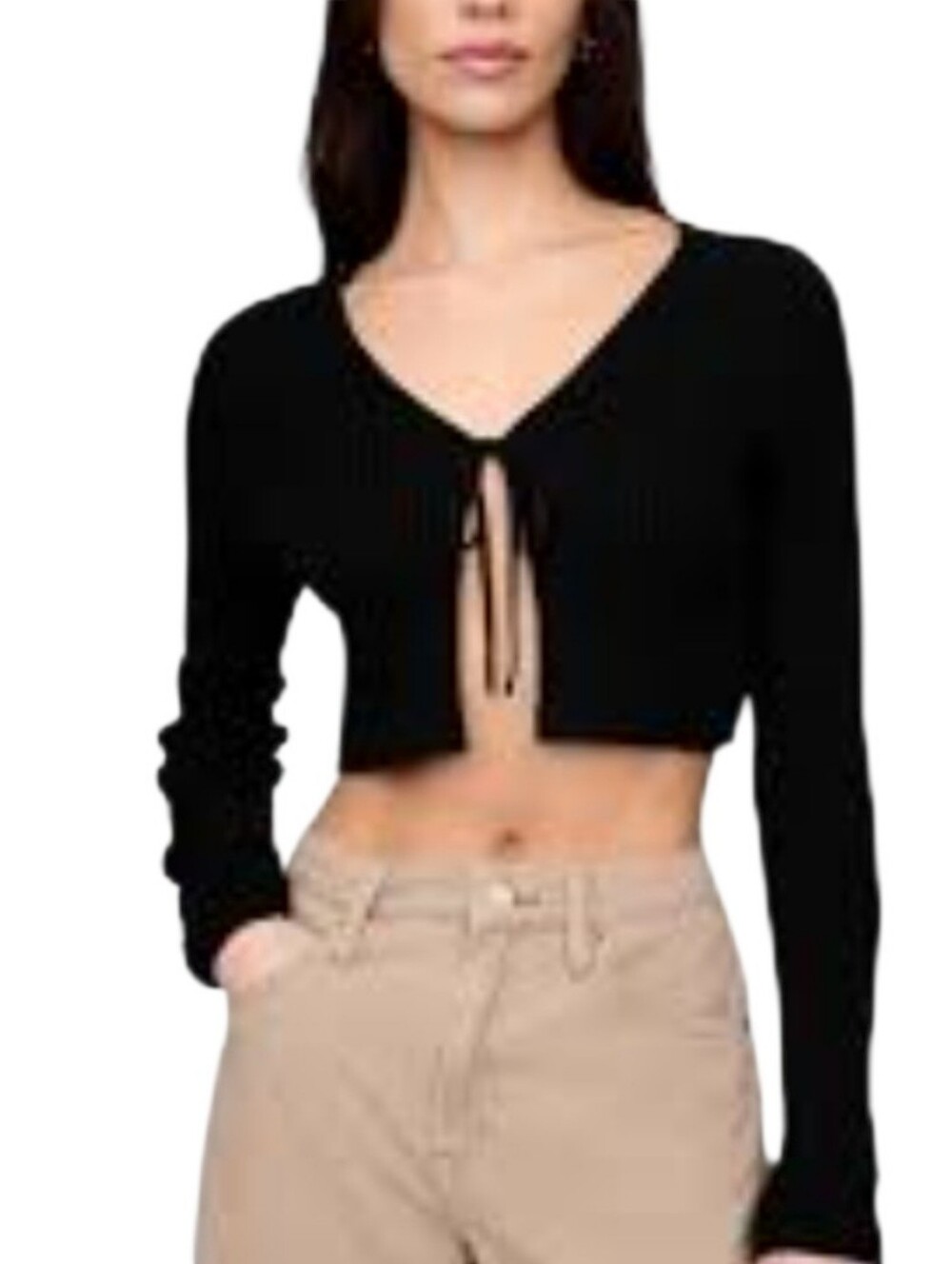 Gap Cropped Cardigan Sz XL Black Tie Front Ribbed Knit Long Sleeves Whimsigoth